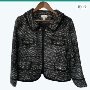 Ann Taylor Loft Tweed Cropped Statement Blazer Black/White Women's Plus Size14